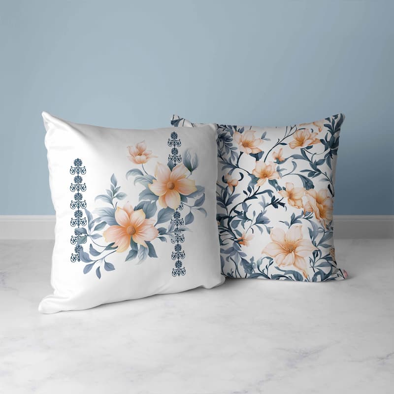 Petal Perfection Faux Suede Reversible Throw Pillow White and Blue