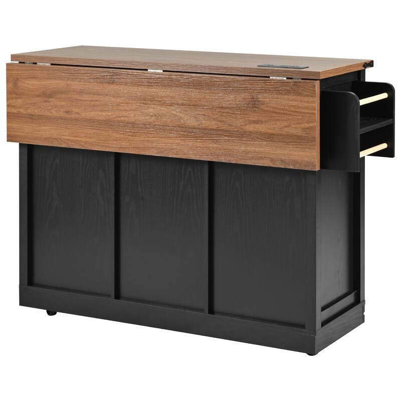 MDF Kitchen Cart with Power Outlet and Spice Rack and Drawer