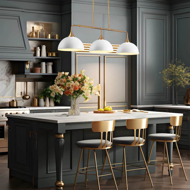 3-Light Industrial Linear Dome Pendant Lights for Kitchen Island