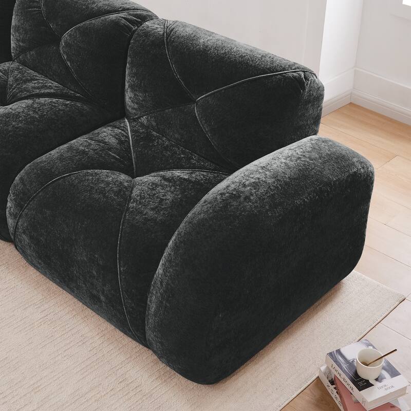 Velvet Tufted Loveseat Sofa Modular Couch, Boneless Deep Seat 2-Seater Couch, Available with/without Ottoman