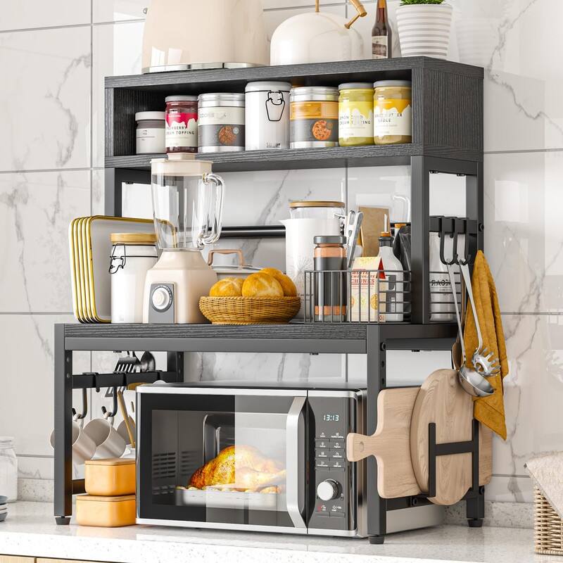 Microwave Stand, Adjustable Microwave Oven Rack Heavy Duty 4-Tier - 13.8"D x 23.6"W x 32.5"H - Black