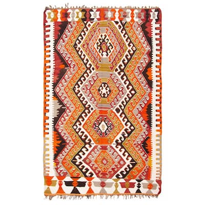 ECARPETGALLERY Flat-Weave Sivas Multi Color Wool Kilim - 4'6 x 7'0
