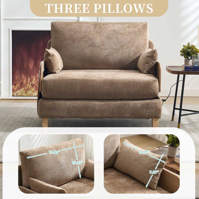 Convertible sofa bed, 3-in-1 convertible with 3 pillows