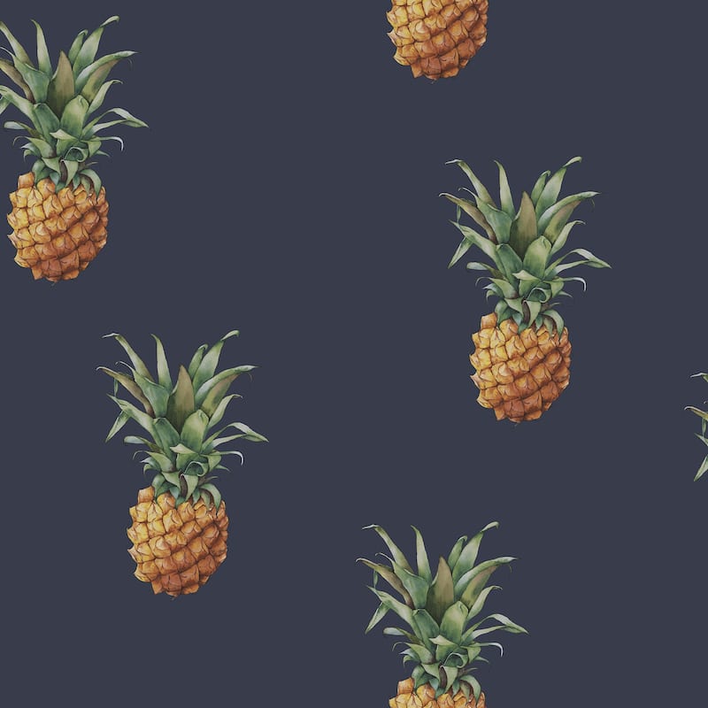 Galerie Wallcoverings Just Kitchens Pineapple Motif Vinyl on Non-woven Matte Wallpaper Roll - 33 feet x 21 inches - Blue