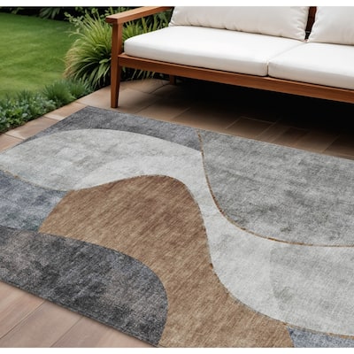 HomeRoots Abstract Transitional Rectangle Outdoor Rug