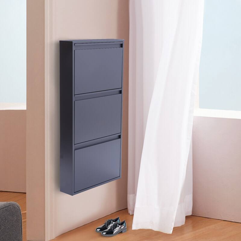 3 Drawer Gray Shoe Wall Mounted for Entryway Bed Bath