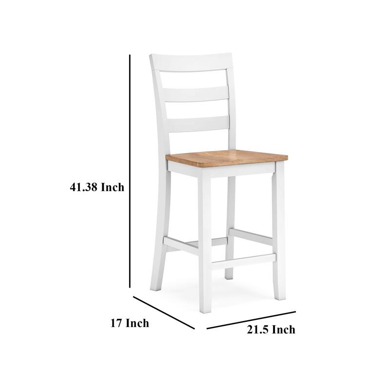 Gasy Counter Chair Set of 2, 24 Inch White Brown Solid Mango Wood