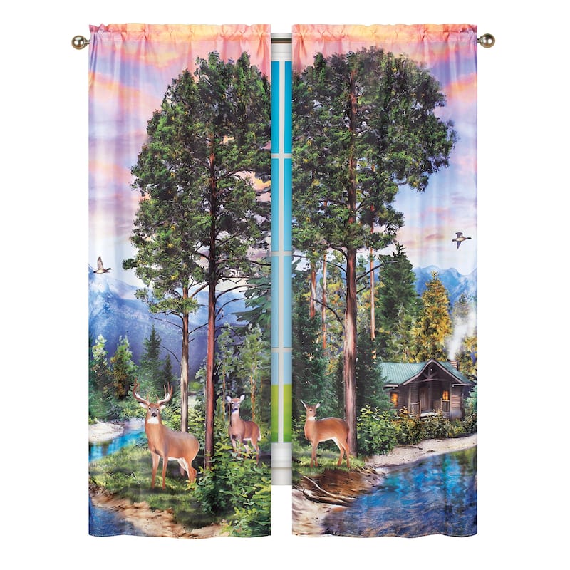 Idyllic Cabin Scene 2-Piece Curtain Panels Set - 34" WIDE