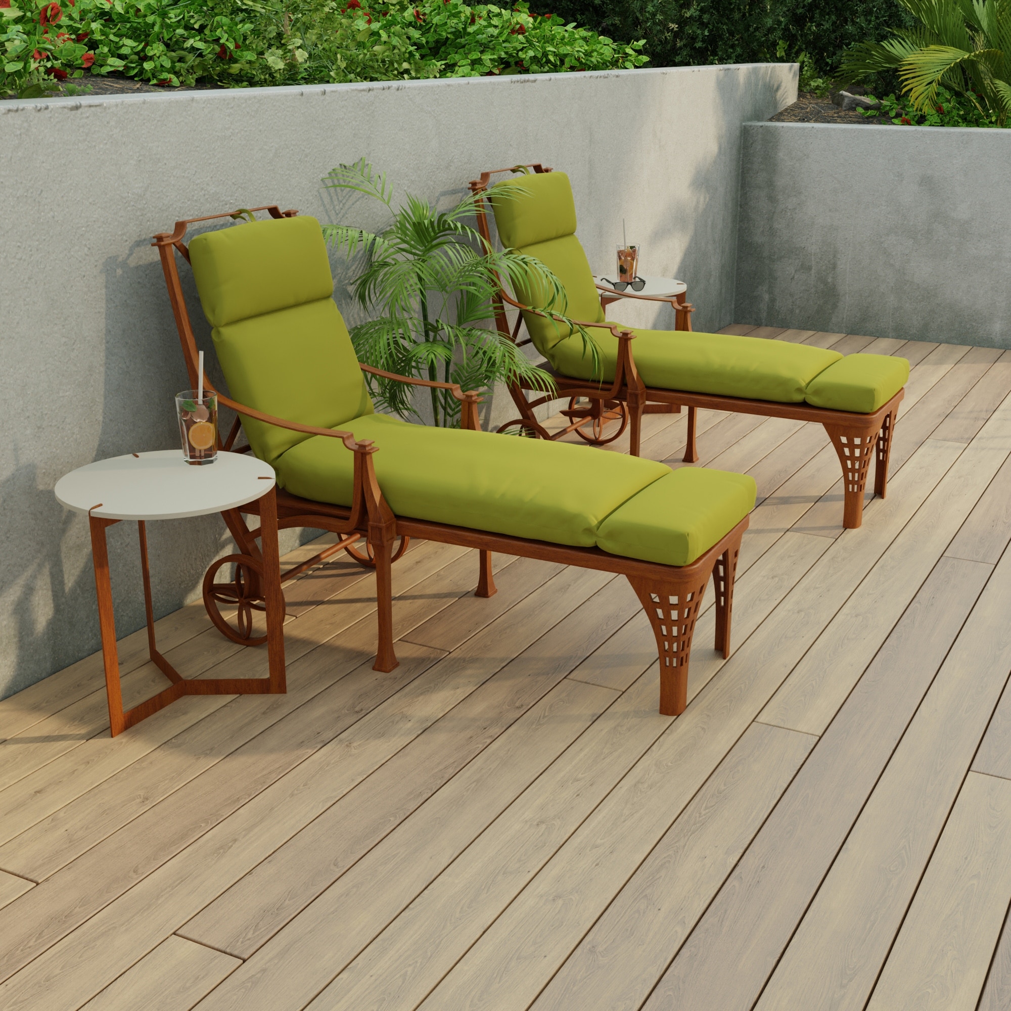 72" x 22" Green Solid Outdoor Chaise Lounge Cushion with Ties and Loop - 72'' L x 22'' W x 3.5'' H