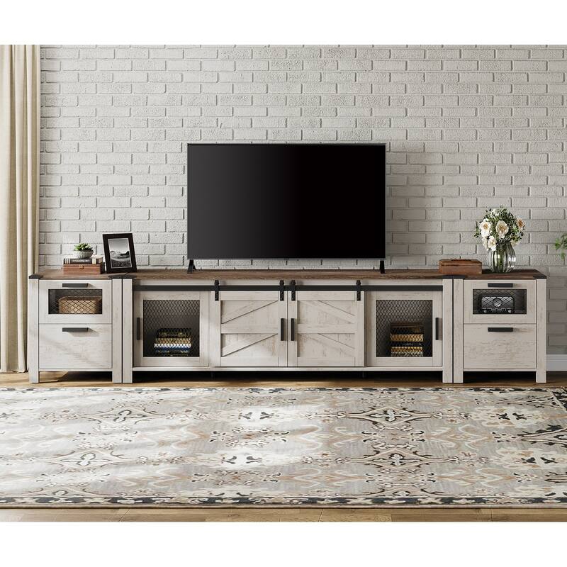 WAMPAT TV Stand set with Charging Station and Drawers - 1 Pack - Oak