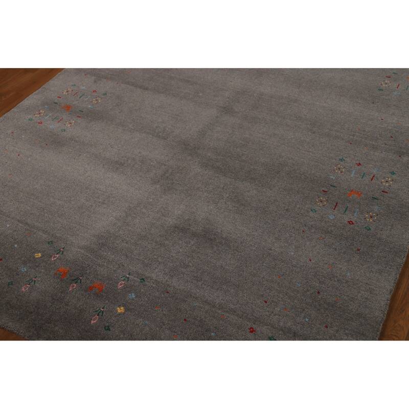 Hand Knotted Oriental 100% Wool Carpet Tribal Tribal Greys & Charcoal Gabbeh Area Rug - 8' 2'' X 5' 1''