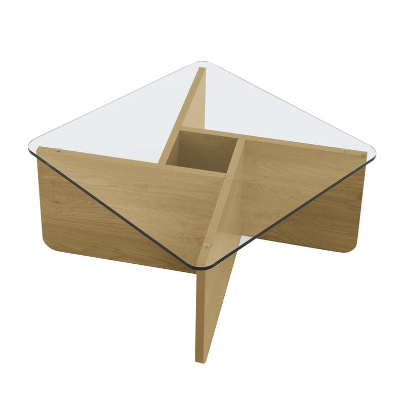 31.5" MDF Coffee Table with Glass Top & MDF Base