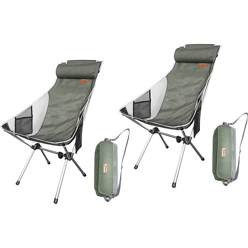 Ultralight High Back Folding Camping Chair, Upgrade with Removable Pillow, Side Pocket & Carry Bag, Compact for Outdoor - Set of 2 Green