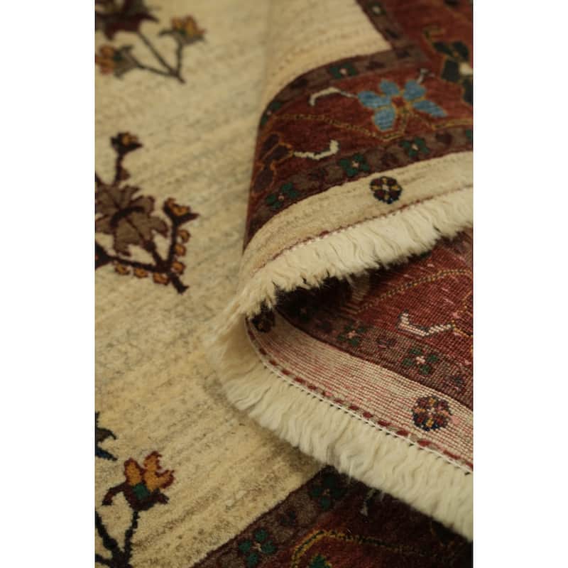 Hand Knotted Oriental 100% Wool Carpet Tribal All-Over Beige & Ivories Gabbeh Area Rug - 6' 4'' X 4' 2''