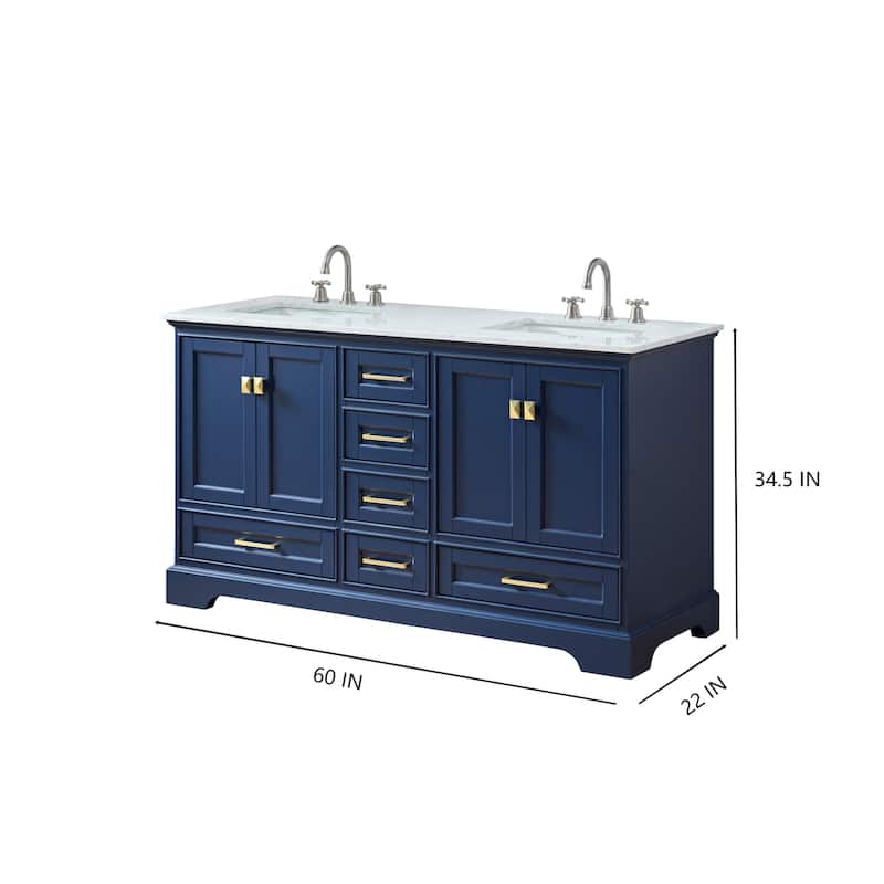 Stufurhome Brittany Dark Blue 60 inch Double Sink Bathroom Vanity - 60*22*34.5in