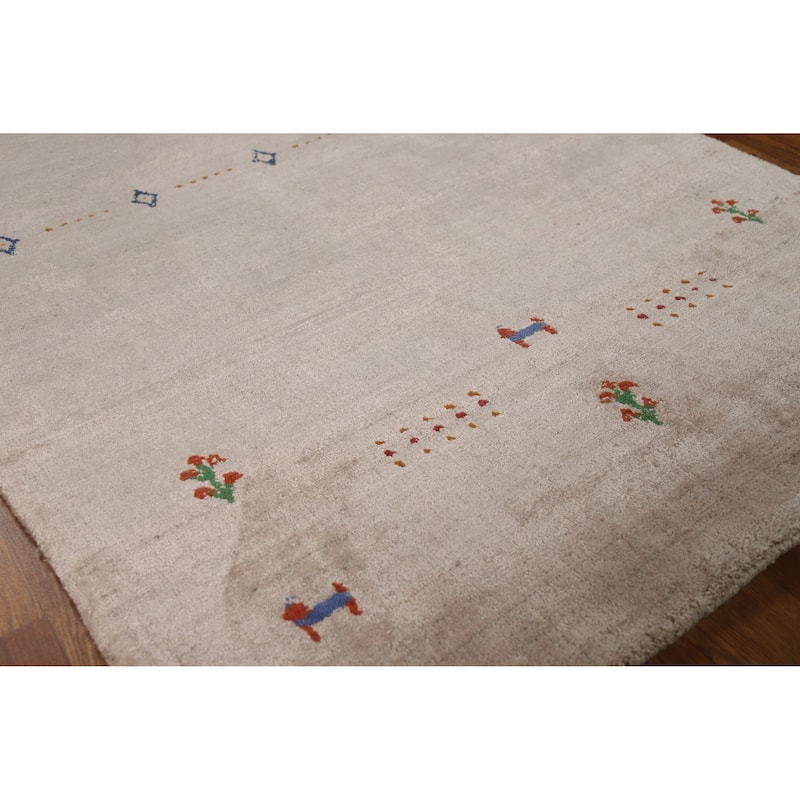 Modern Gabbeh Indian Foyer Rug Handmade Silk Carpet - 2'10"x 4'11" - 2'10"x 4'11" - Ivory/Beige