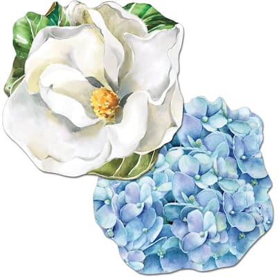 CounterArt Magnolia/Hydrangea Shaped Reversible Easy Care Set of 4 Placemats, Made in The USA