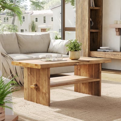 47-Inch Solid Wood Coffee Table for Living Room, 2-Tier Rectangular Center Table