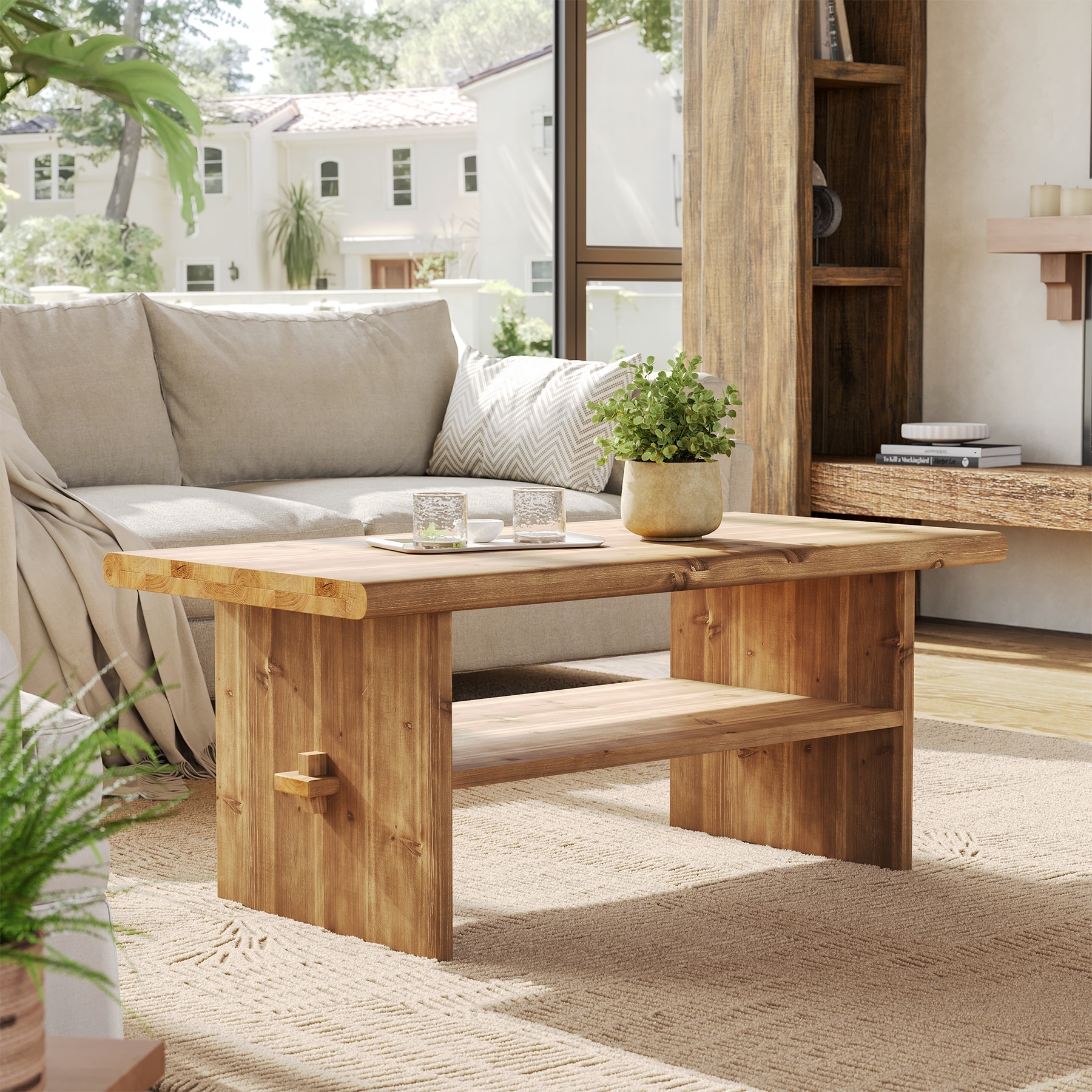 47-Inch Solid Wood Coffee Table for Living Room, 2-Tier
