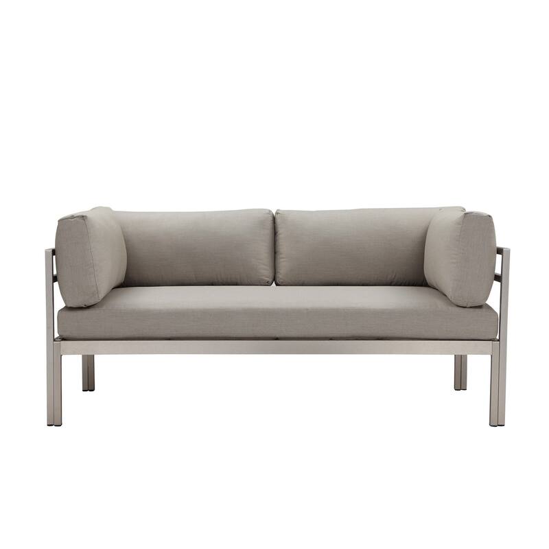 Cilo 65 Inch Outdoor Sofa, Smooth Gray Water Resistant Fabric, Aluminum - Grey