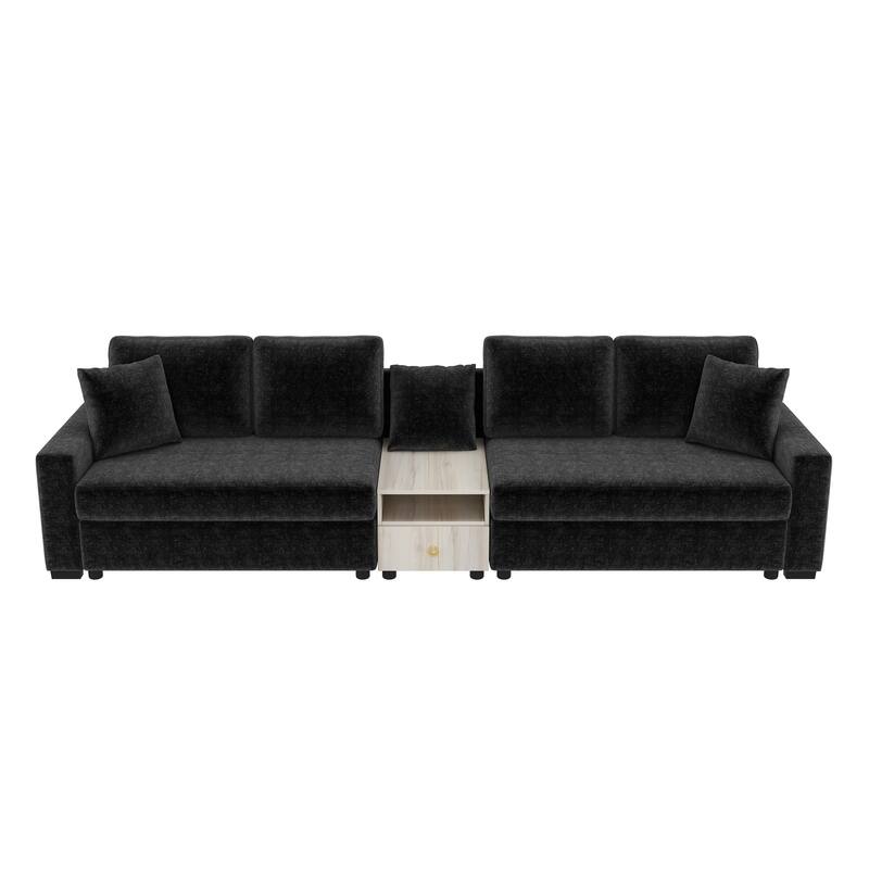 Roomfitters Modern Modular Sofa Couch with Storage Armrest and Center Console, 128 Inch