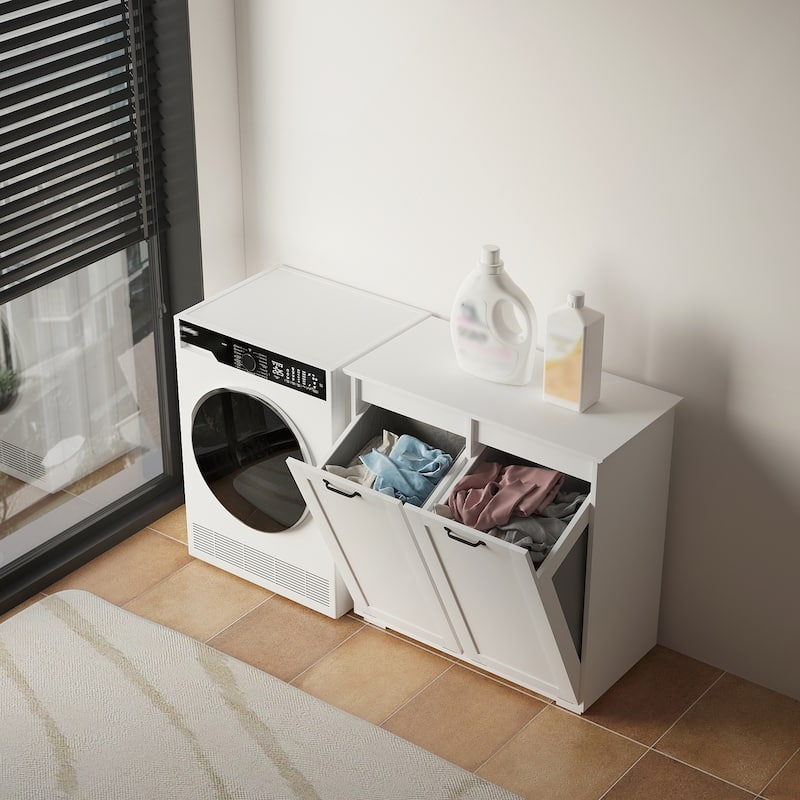 Versatile Freestanding Laundry Cabinet with Adjustable Shelves and Tilt-Out Hamper