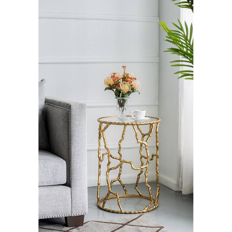 Twig Round Side Table with Glass Top - 23.5" - Gold