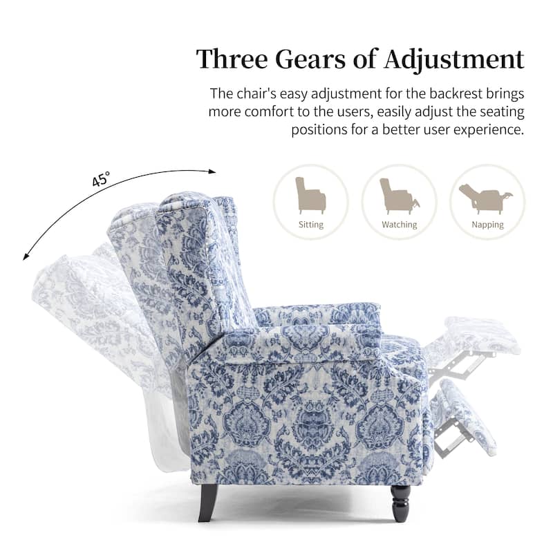 UIXE 2 Set Roderich Farmhouse Floral Print Push Back Recliner Chair