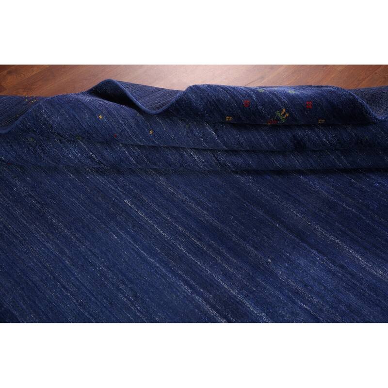 Blue Striped Gabbeh Oriental Area Rug Handmade Silk Carpet - 8'10" x 11'5"