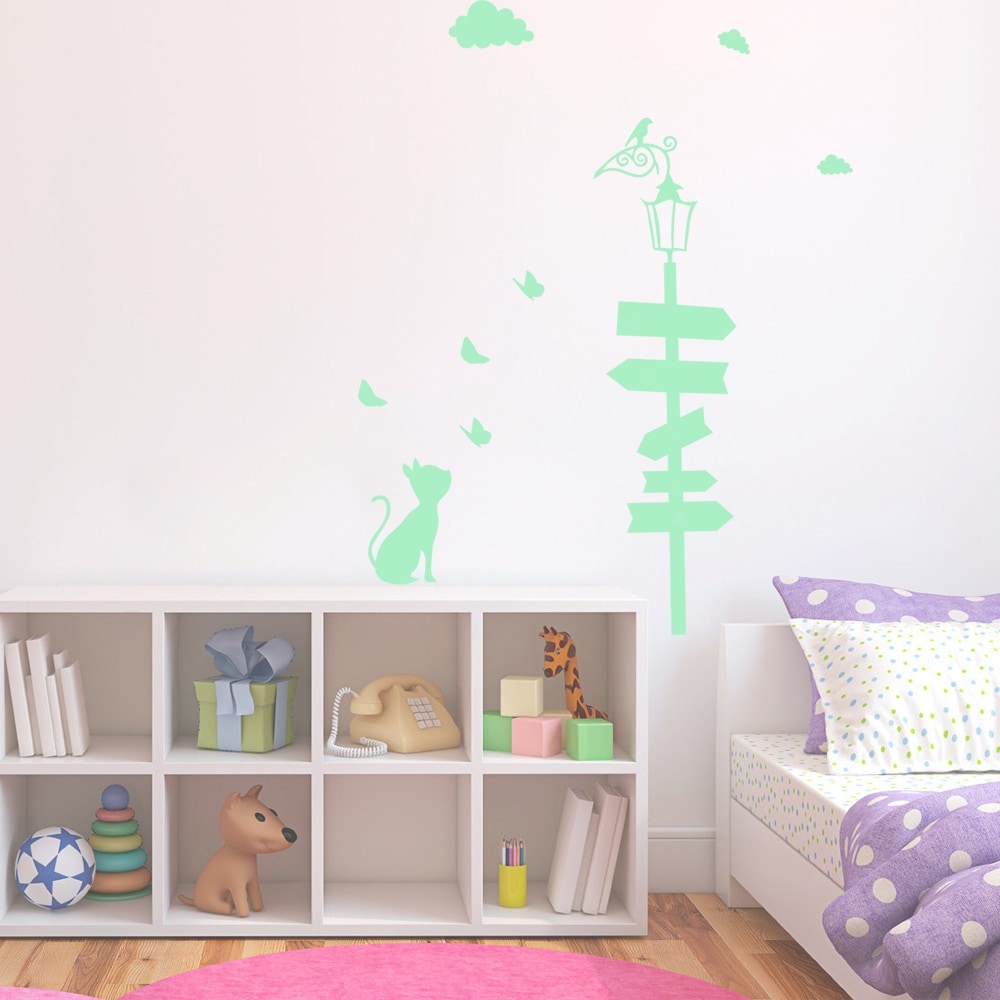 Walplus Peel And Stick Glow In The Dark Cat Wall Sticker Home Room Decor Overstock 31825341