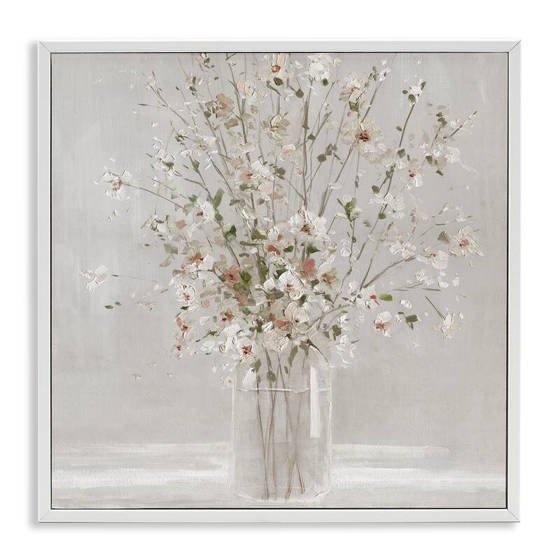 Stupell White Flower Vase Arrangement Framed Giclee Art, Design by Sally Swatland - 24 x 24 - White