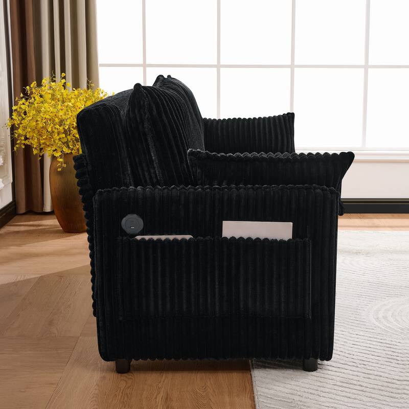 Roomfitters 73" Modern Corduroy Sofa Bed with Pull-out Sleeper Design, Modular Daybed with Storage Pocket & Pillows