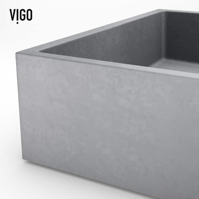 VIGO Orvieto 24"L x 15"W Concrete Vessel Sink and Sterling 11"H Faucet Set