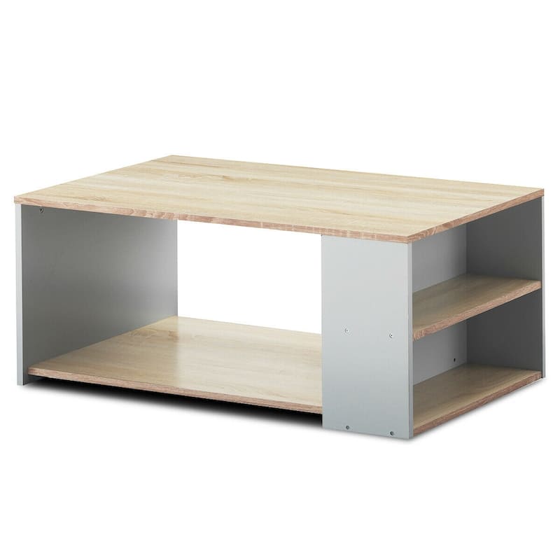 Gymax 2-Tier Coffee Table Sofa Side Table w/ 2 Storage Shelves Living - 35'' X 23'' X 16''