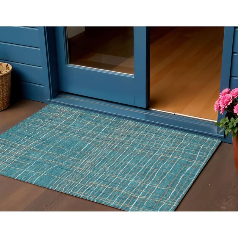 HomeRoots Striped Transitional Rectangle Outdoor Rug - 3' x 5'