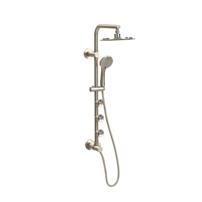 Lanai 8-in Rain Showerhead with 3-Body Jets Pivoting Shower Arm and Multi-function Handshower Brushed Nickel 1.8 GPM