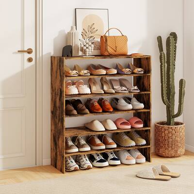 Engineered Wood 6-Tier Stackable Shoe Rack with Top Storage - 31" x 12" x 36" (L x W x H)