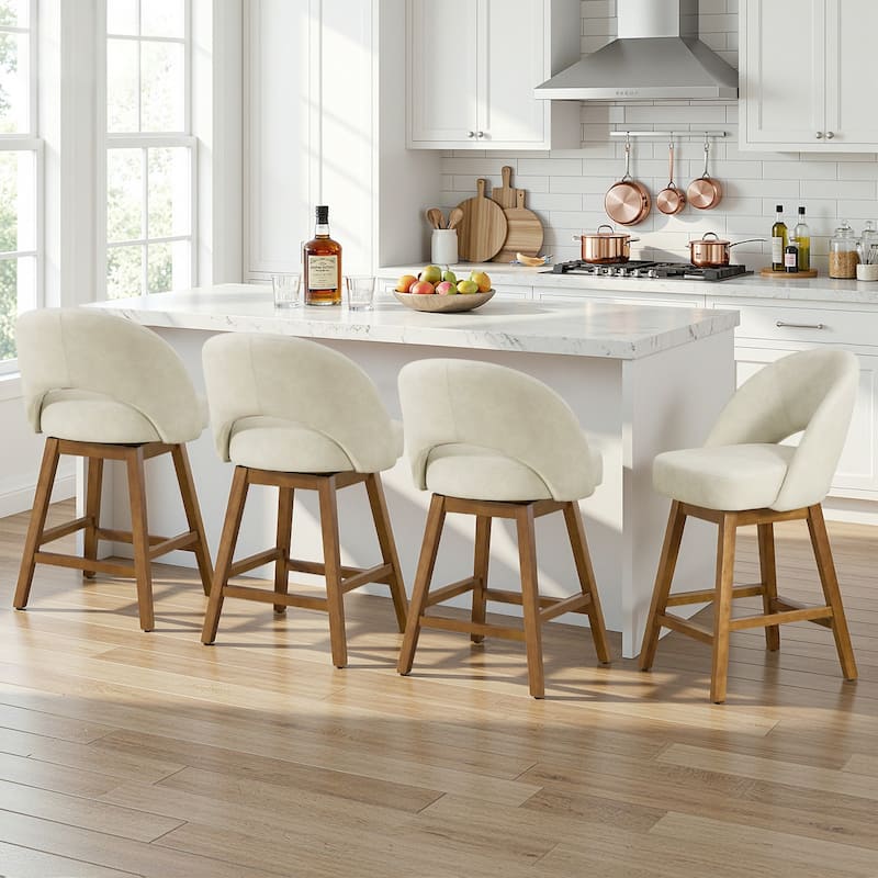 Upholstered Swivel Counter Height Bar Stools with Cutout Back and Solid Wood Frame - 38.2"H x 22.1"W x 23.6"D