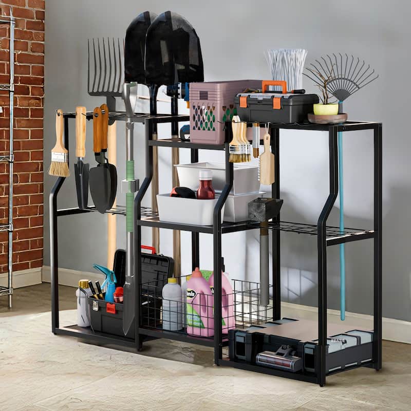 Freestanding Garden Tool Organizer Stand Workshop Garage Storage Rack with Slots