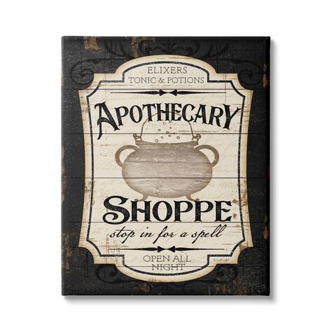 Stupell Industries Apothecary Shoppe Spooky Halloween Sign Witch Potion Cauldron Canvas Wall Art - Black