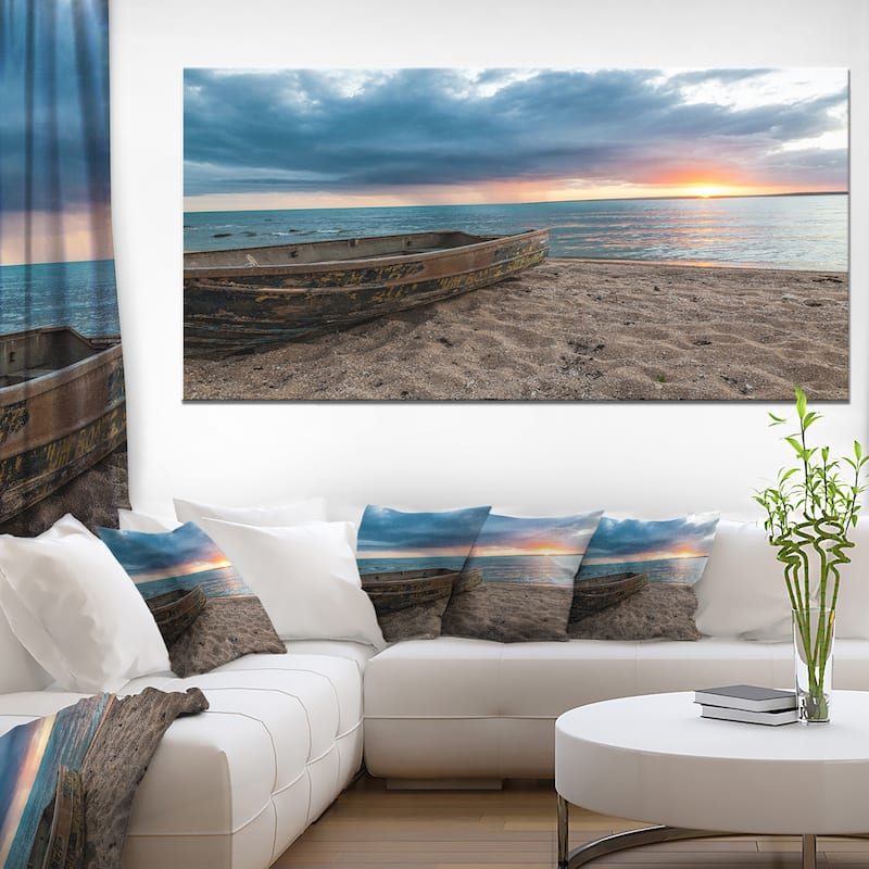 Rusty Row Boat on Sand at Sunset - Extra Large Seascape Art Canvas