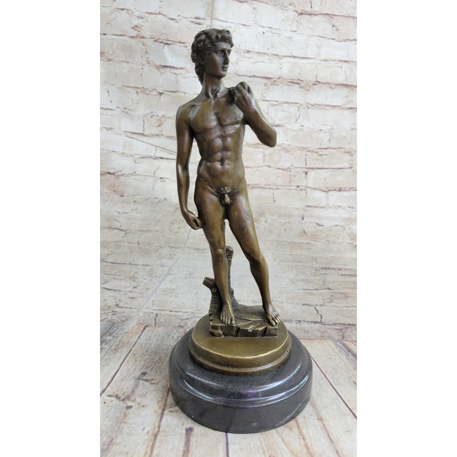 Michelangelos David Bronze Statue Sculpture Miniature Replica Figure 10 Inches X 4 Inches