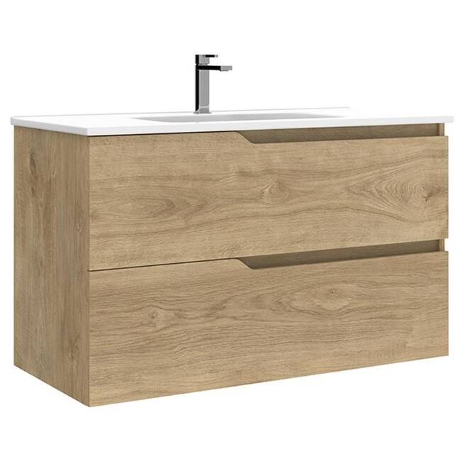 WS Bath Collections Menta C100 Menta 40" Wall Mounted Single Basin - Natural Oak - Oak Finish