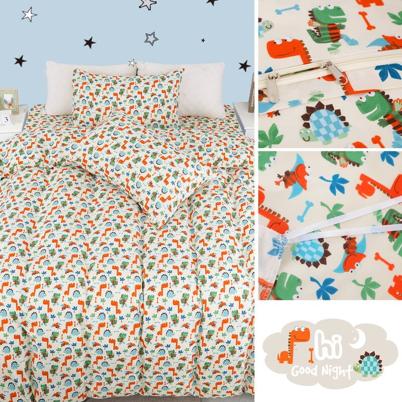 5 Piece Polyester Microfiber Kids Bedding Set Small Dinosaur Pattern