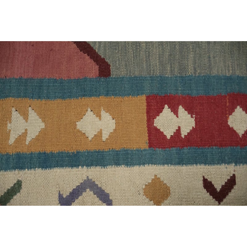 Hand Woven Oriental 100% Wool Carpet Southwestern Tribal Multi-Colored Kilim Area Rug - 12' 5'' X 5' 2''