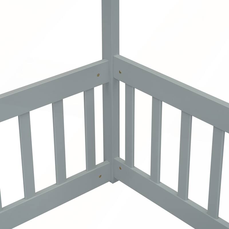 Double Twin House-Style Floor Bed with Fence