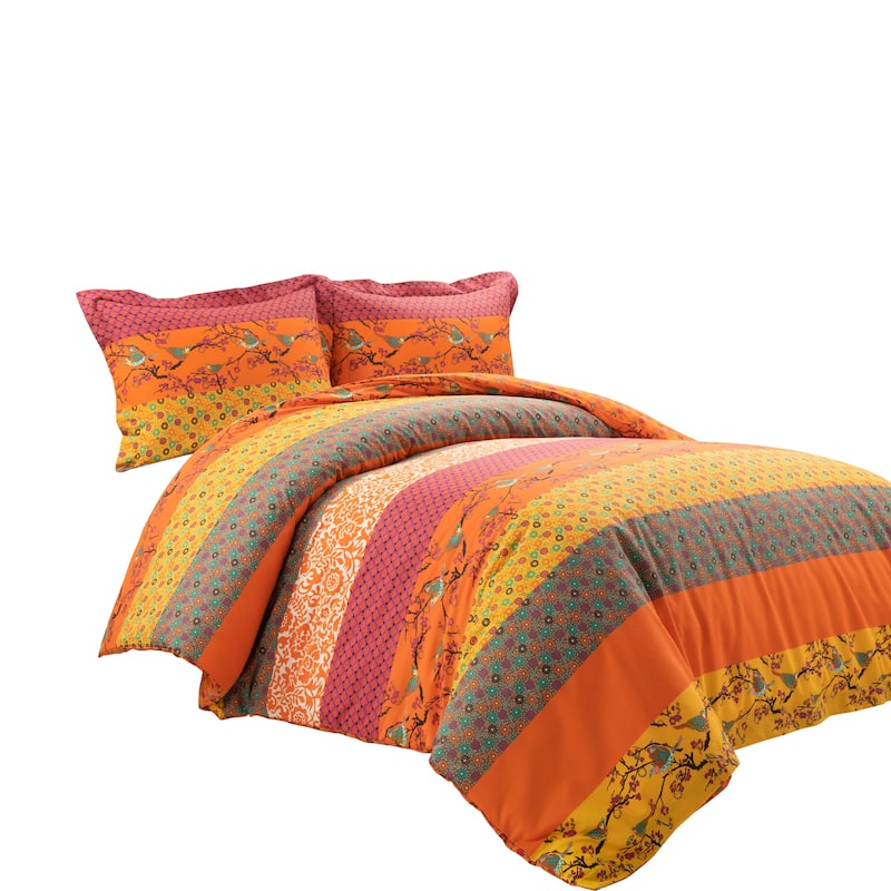 Lush Decor Royal Empire Reversible Cotton Duvet Cover 3 Piece Set - Tangerine - Full - Queen