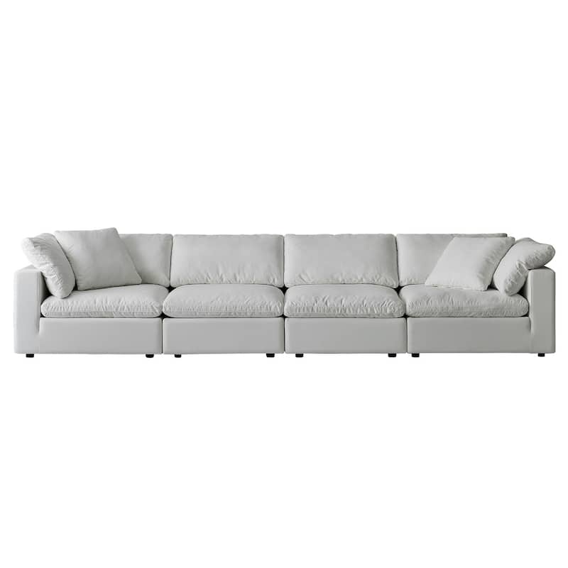 Square Arm Linen Fabric Rectangle Sectional Sofa Combination Sofa in Pearl White