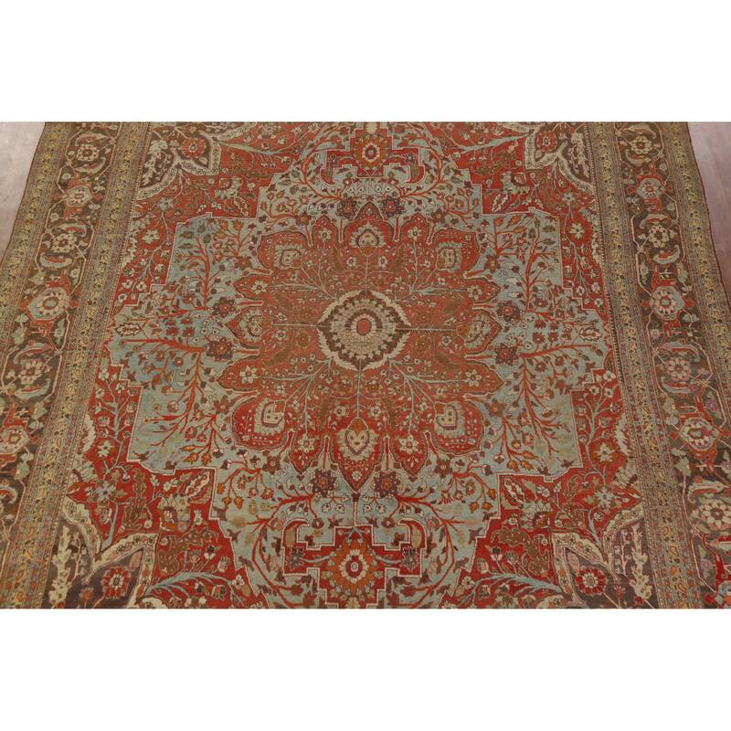 Hand Knotted Oriental 100% Wool Carpet Traditional Medallion Oranges & Rust Tabriz Area Rug - 14' 10'' X 11' 3''