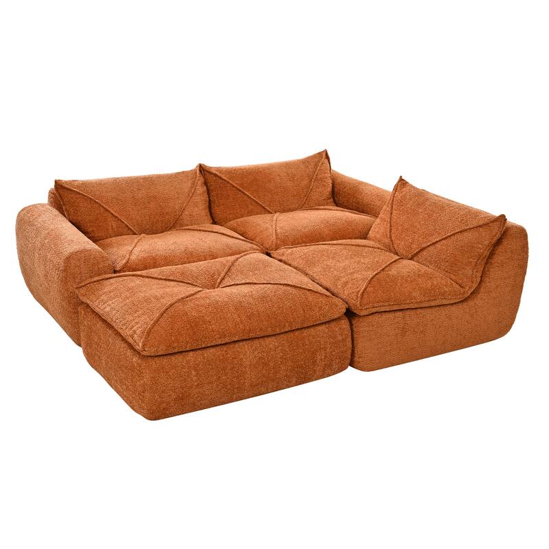 L-Shape Sectional Sofa with Ottoman, Chenille Sofa with Integrated Backrest & Seat Cushion, Fully Compressed Foam 4 Seat Sofa